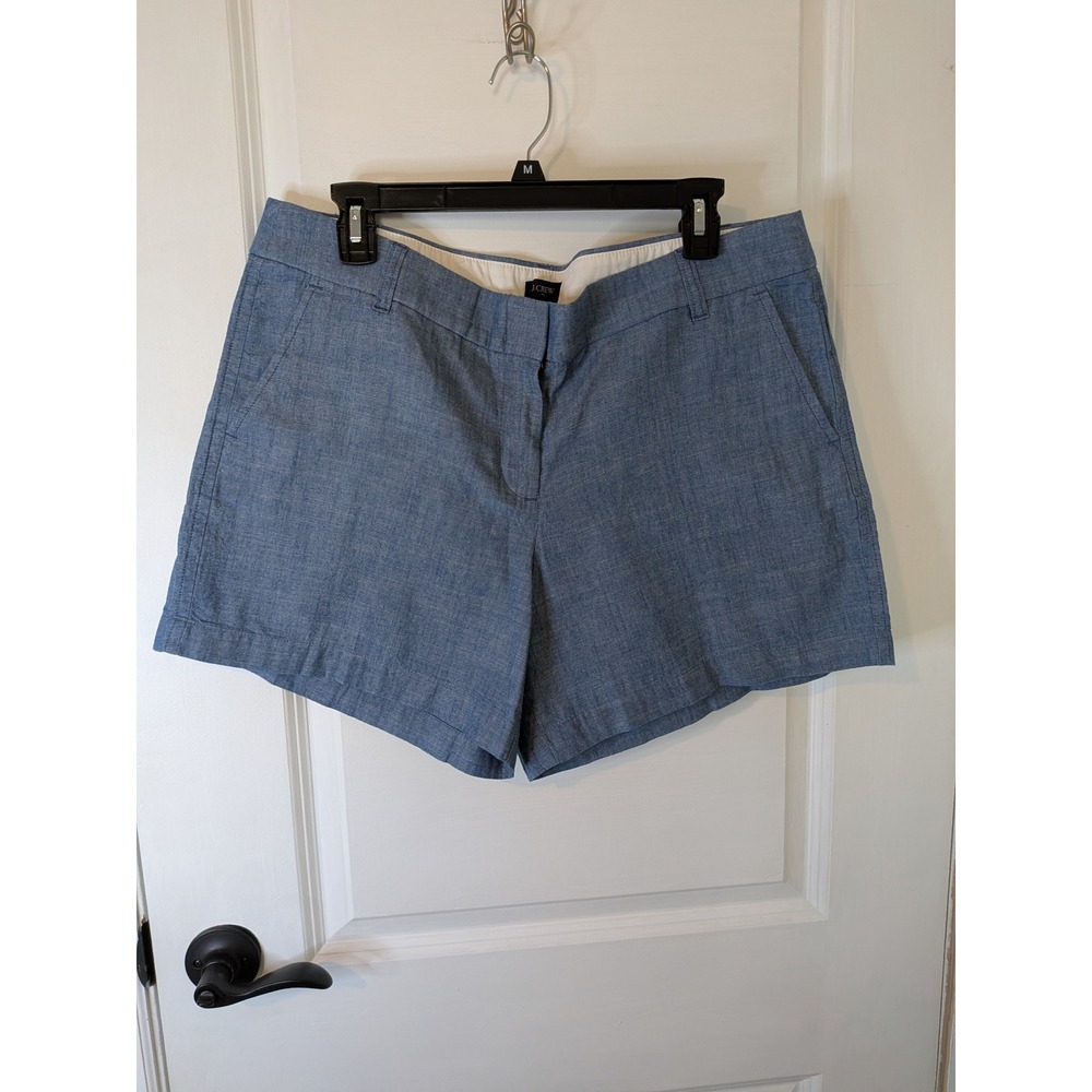 J.Crew Women Blue Linen Cotton Chambray Chino Shorts Size 14 Tailored Summer